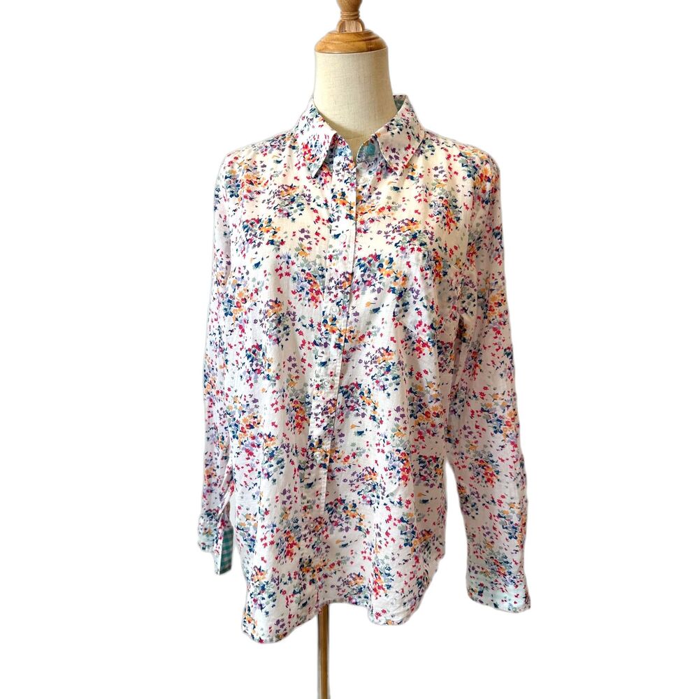 Boden Women's Floral Print Button Down Shirt UK 16R US 12R Cotton Gingham Cuffs - Picture 1 of 6